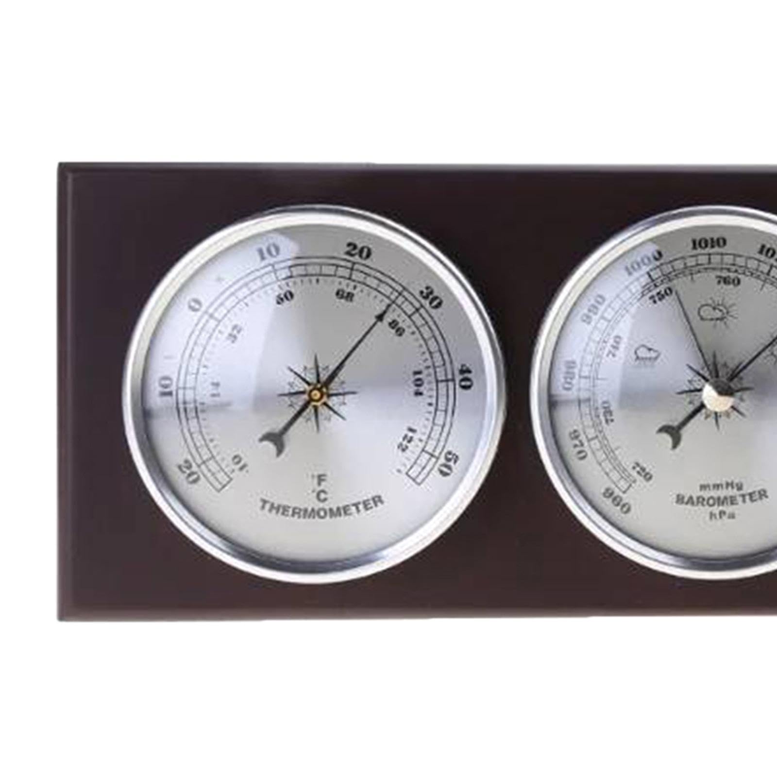 Wetterstation Metall Holz Messgerät Thermometer Hygrometer Luftfeuchtemesser Präzise Temperaturanzeige für Wohnzimmer Flur Wanddekor, horizontal