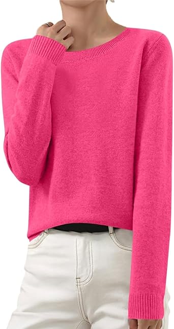 OIOLOYJM Fall Cashmere Sweaters for Women 2025 Crewneck Long Sleeve Tops Knitted Pullovers Lightweight Merino Wool Sweater