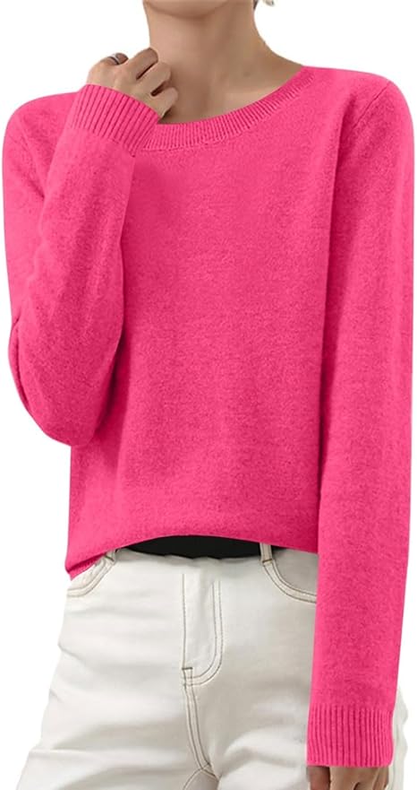 OIOLOYJM Fall Cashmere Sweaters for Women 2025 Crewneck Long Sleeve Tops Knitted Pullovers Lightweight Merino Wool Sweater