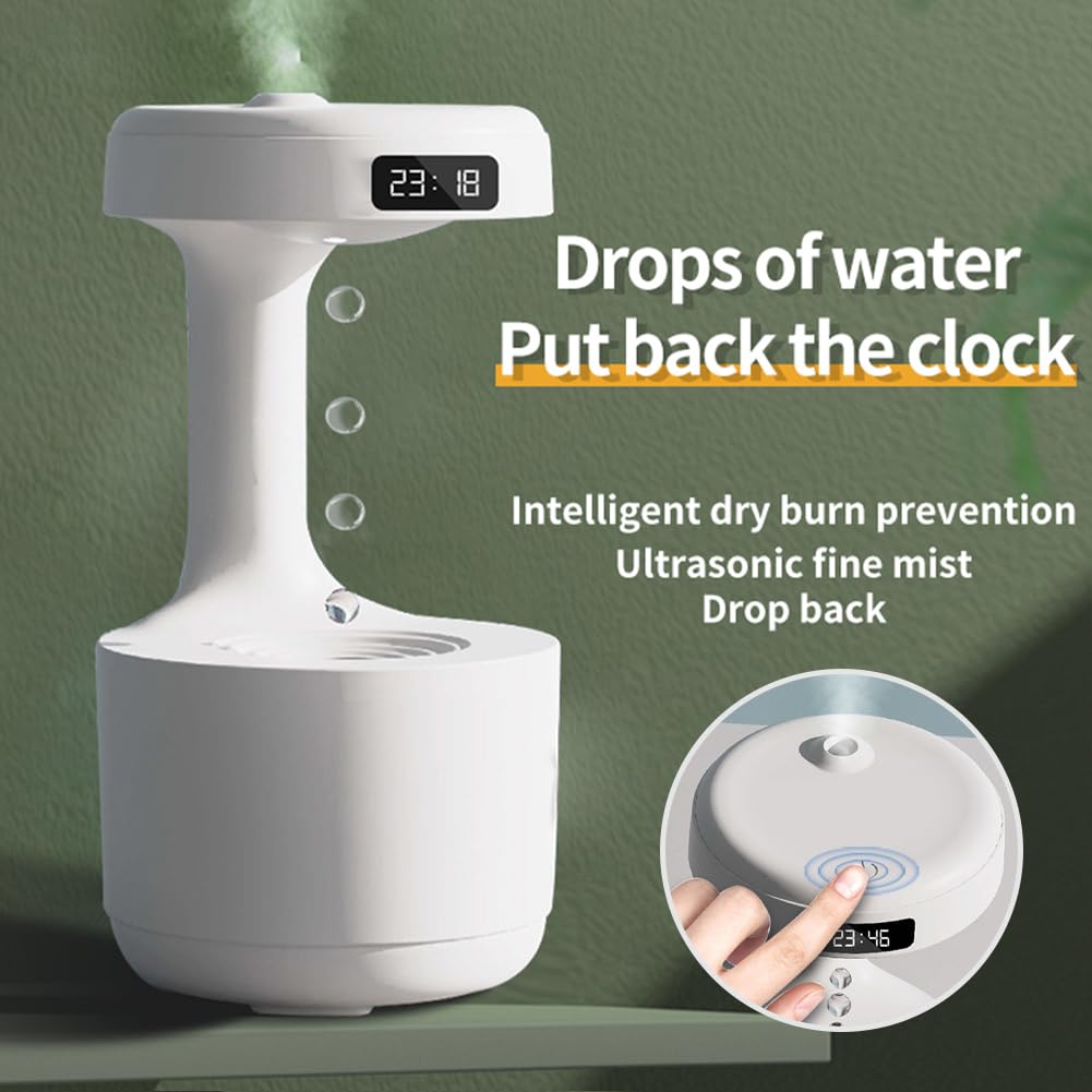 800ml Cool Mist Humidifier Anti Gravity Air Humidifier Countercurrent Water Droplet Aroma Diffuser Night Light 4H Auto Shutdown Protection Sprayer (White)