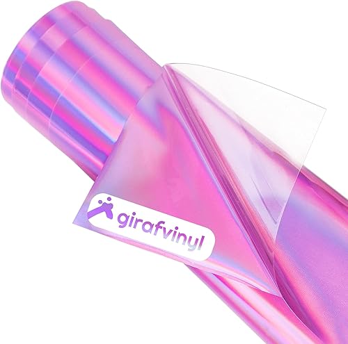 GIRAFVINYL Vinilo holográfico de transferencia de calor de color morado claro arcoíris de 12 pulgadas por 6 pies, vinilo HTV para camisetas,