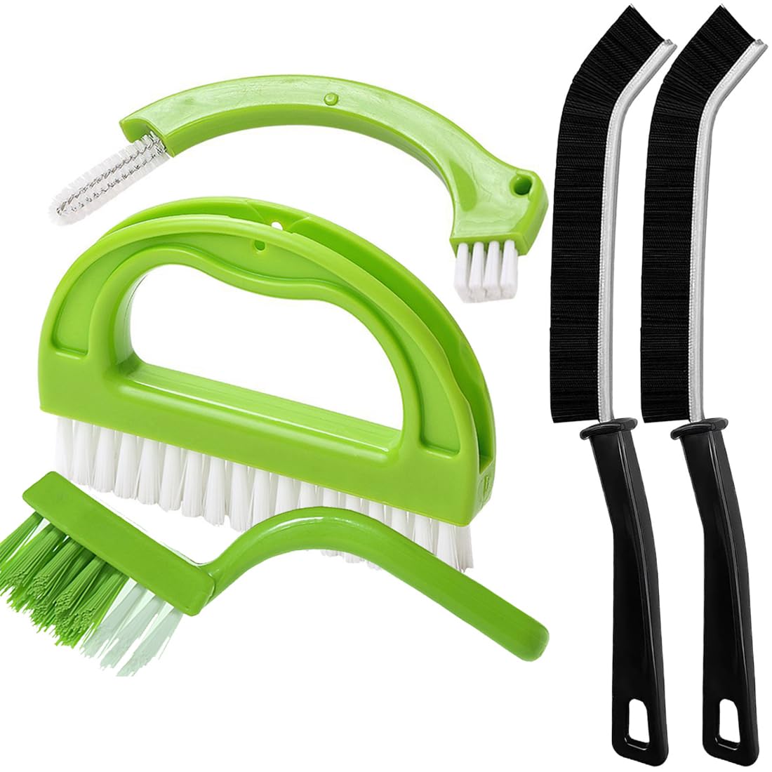 Enyoir Green 5 Pcs Crevice Cleaning Brush Set, Tile Grout Cleaner Brush, Hard Bristle Gap Brush Multifunctional Recess Groove Cleaning Tools For Bathroom, Kitchen, Window And Door (5)