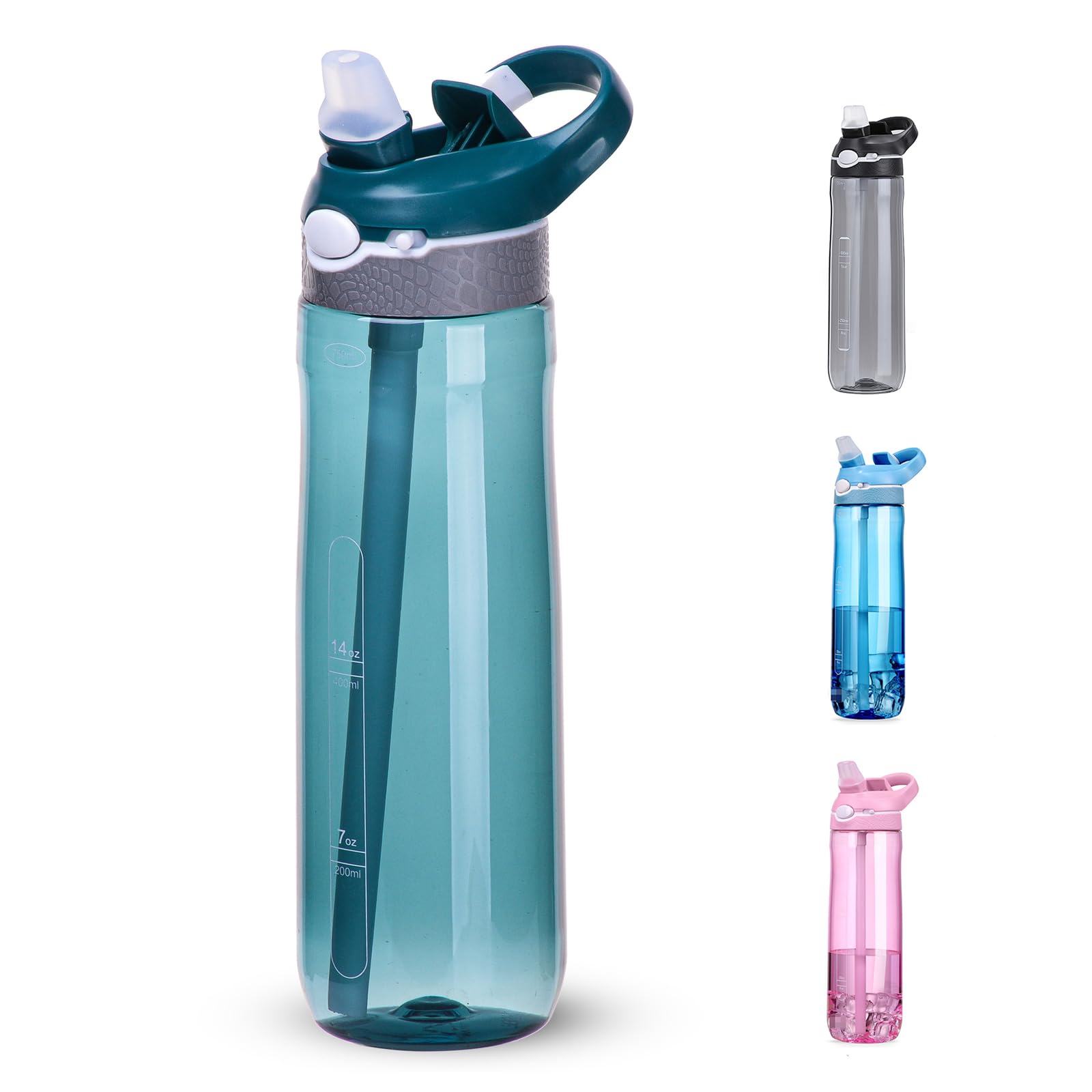 24oz Water Bottles With Straw, Leakproof BPA FREE Hidden Nozzle, Flip Up Lid Has Handle W…