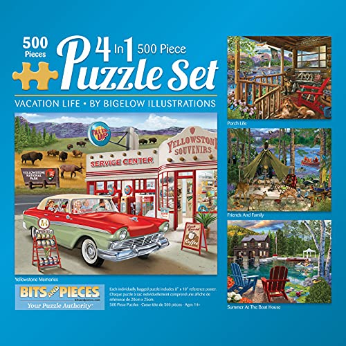 Bits and Pieces – 4-in-1 Multi-Pack – 500 Piece Jigsaw Puzzles for Adults – 500 pc Country Nature Classic Puzzle Set Bundle by Bigelow Illustrations – 41cm x 51cm