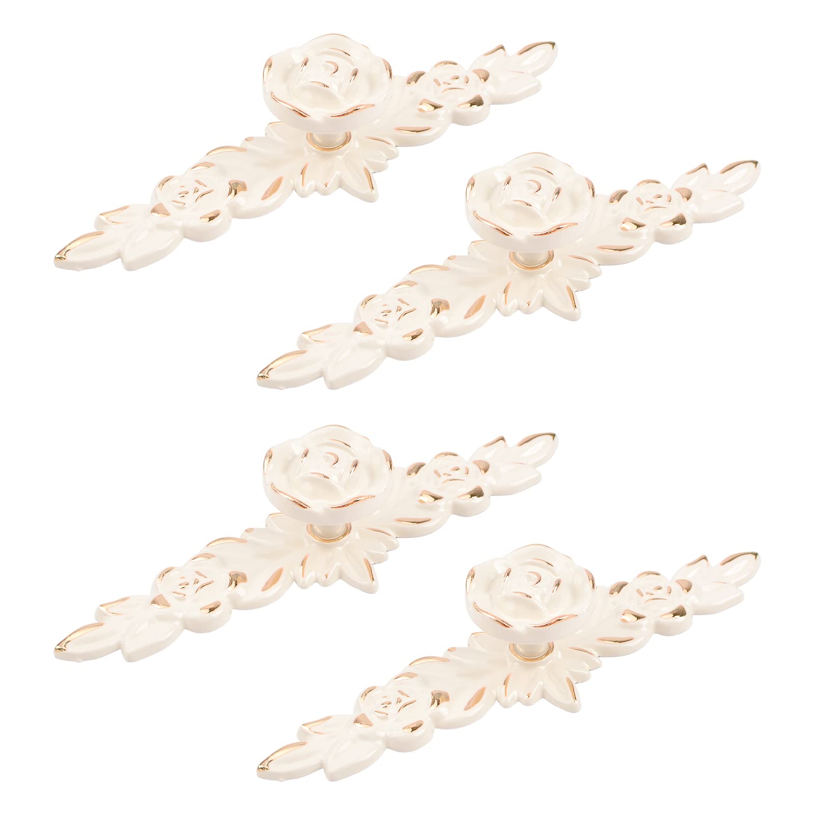 Morobor Gold Edge 4Pcs Euro Rose Cabinet Knobs With Backplate, Vintage Kitchen Zinc Alloy Flower Drawer Pull Handles For Dresser Vanity Nightstand Cupboard Wardrobe (5.7 X 1.7 Inch, )