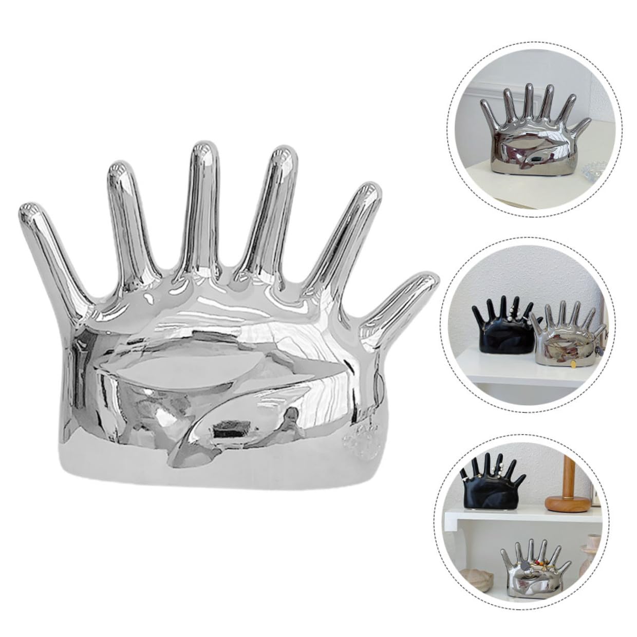 Levemolo Keramik Ringhalter Handform Schmuckständer mit Foto Requisit Funktion Kompakt Silberfarben Schmuck Organizer für Damen Mädchen Dekorativer Schmuckhalter für Kommode und