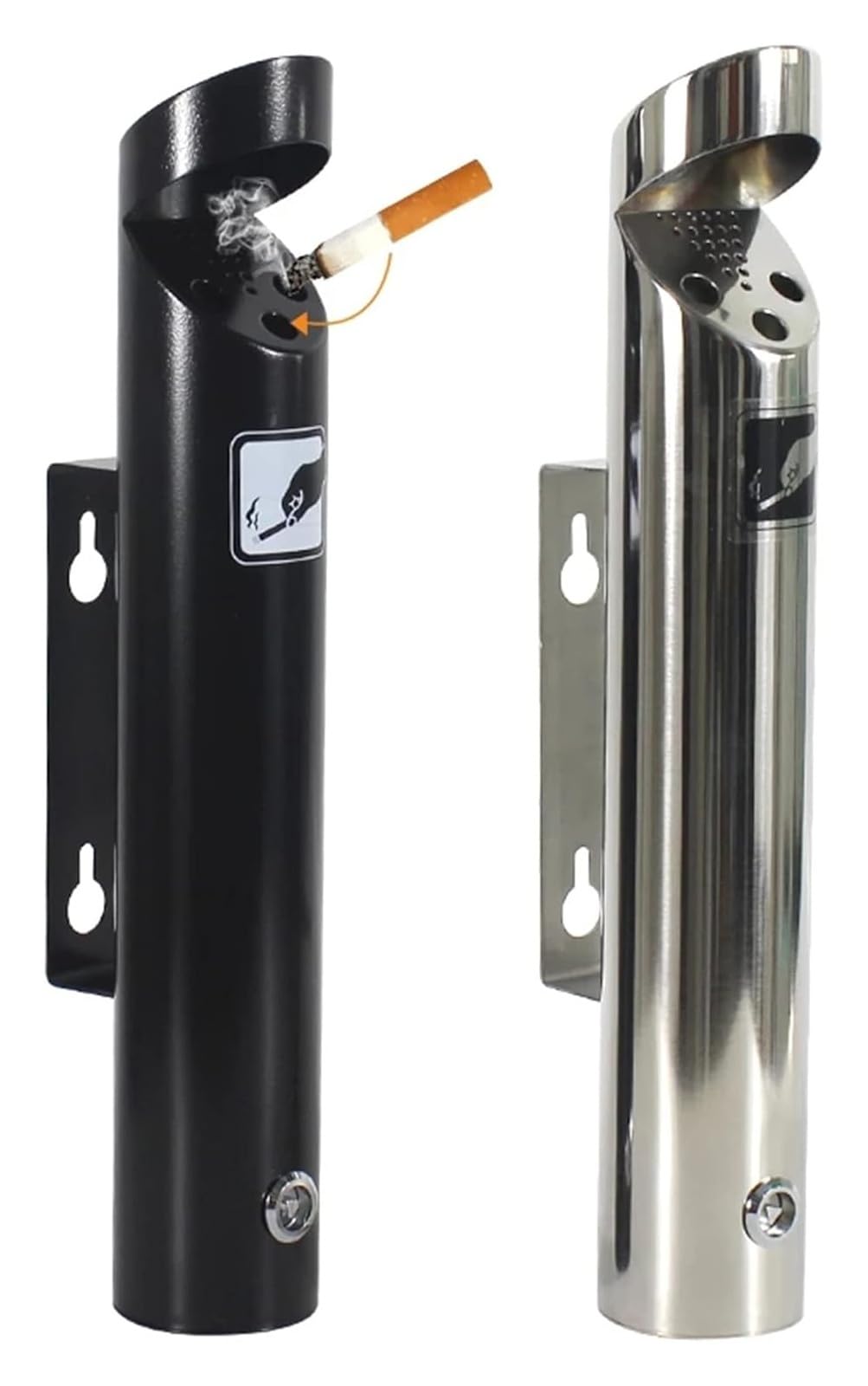 Wall Mounted Stainless Steel Ashtray,Stainless Steel Cylinder Wall Mounted Ashtray, Lockable Outdoor Big Capacity Public Street Cigarette Ash Bin(Black)