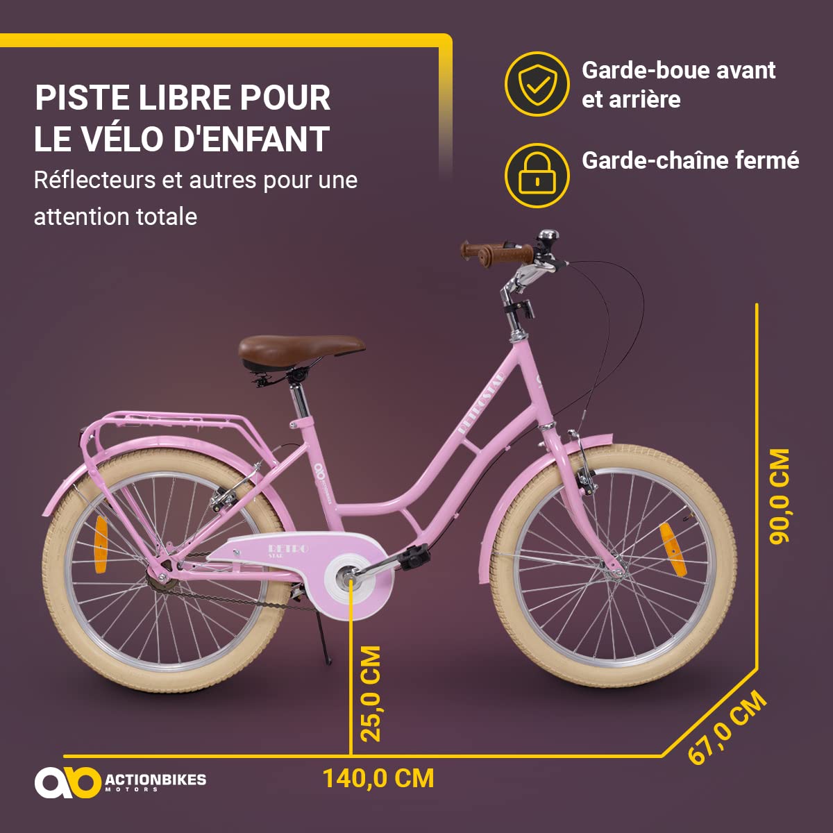 Actionbikes Vélo Enfant Retrostar 20 Pouces Frein V-Brake Roue Libre Garde-chaîne Bicyclettes Vélo de Course