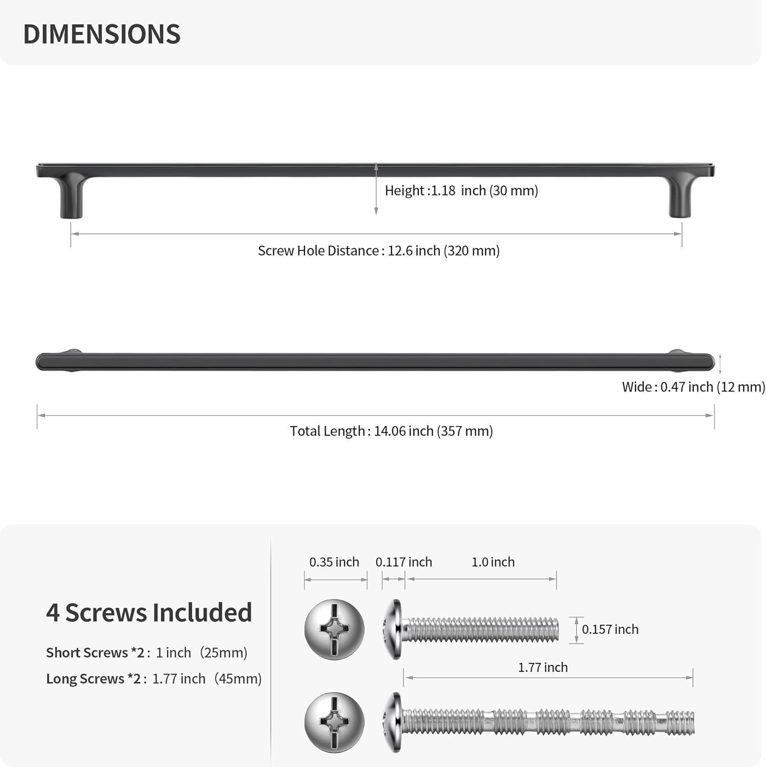 Lardmon 3 Pack Dark Gunmetal Gray Modern Cabinet Pulls 14 Inch(357mm) Total Length | 12.6 Inch(320mm) Hole Center Bar Pulls Kitchen Cabinet Handles Solid Drawer Pulls Heavy Duty Kitchen Hardware