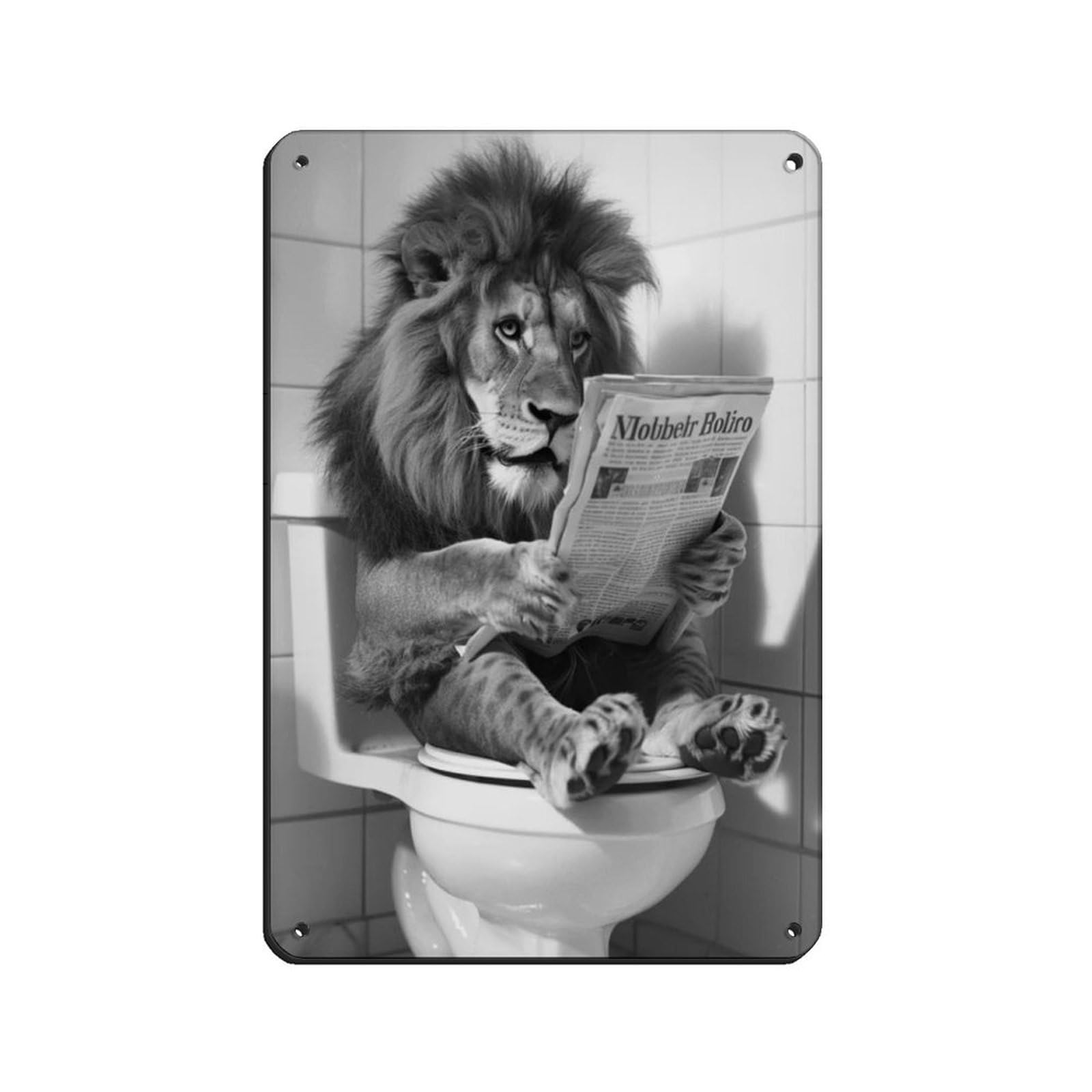 Lion Sitting on The Toilet Reading A Newspaper (2) Tin Sign Vintage Metal Pub Club Cafe Bar Home Wall Art Decoration Poster Retro 8x12inch(20x30cm)