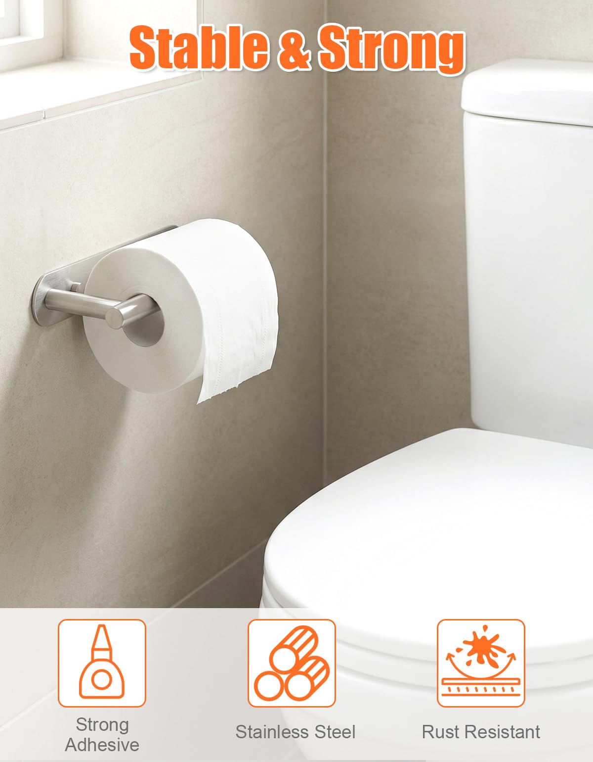 YUET Porte Papier Toilette, Support Papier Toilette Adhésif ou Mural, Double Support Pivotant, Porte-Papier hygiénique sans Perçage Acier Inoxydable pour Salle de Bain, Cuisine (Argenté)