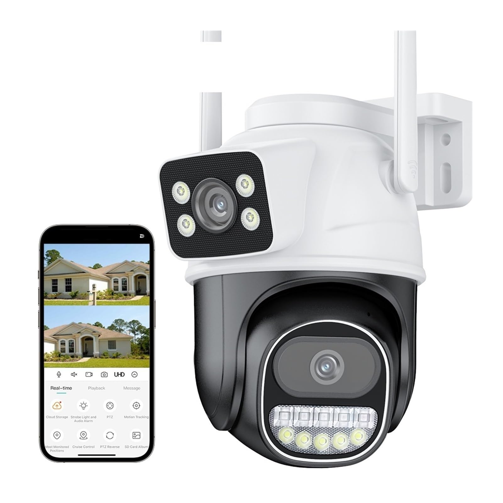 Caméra de sécurité, Caméra IP 8MP 4K for l'extérieur, Zoom 4X, Double Objectif, écran, PTZ, Suivi Automatique AI, vidéosurveillance CCTV(8MP Add 64G Card)