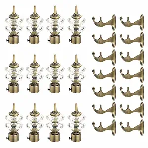 GRIVAN Double Diamond Aluminium Curtain Brackets Parda Holders with Support Fittings 1 Inch Rod Pocket Finials DesignerDoorandWindow(Antique , Pair of 6)