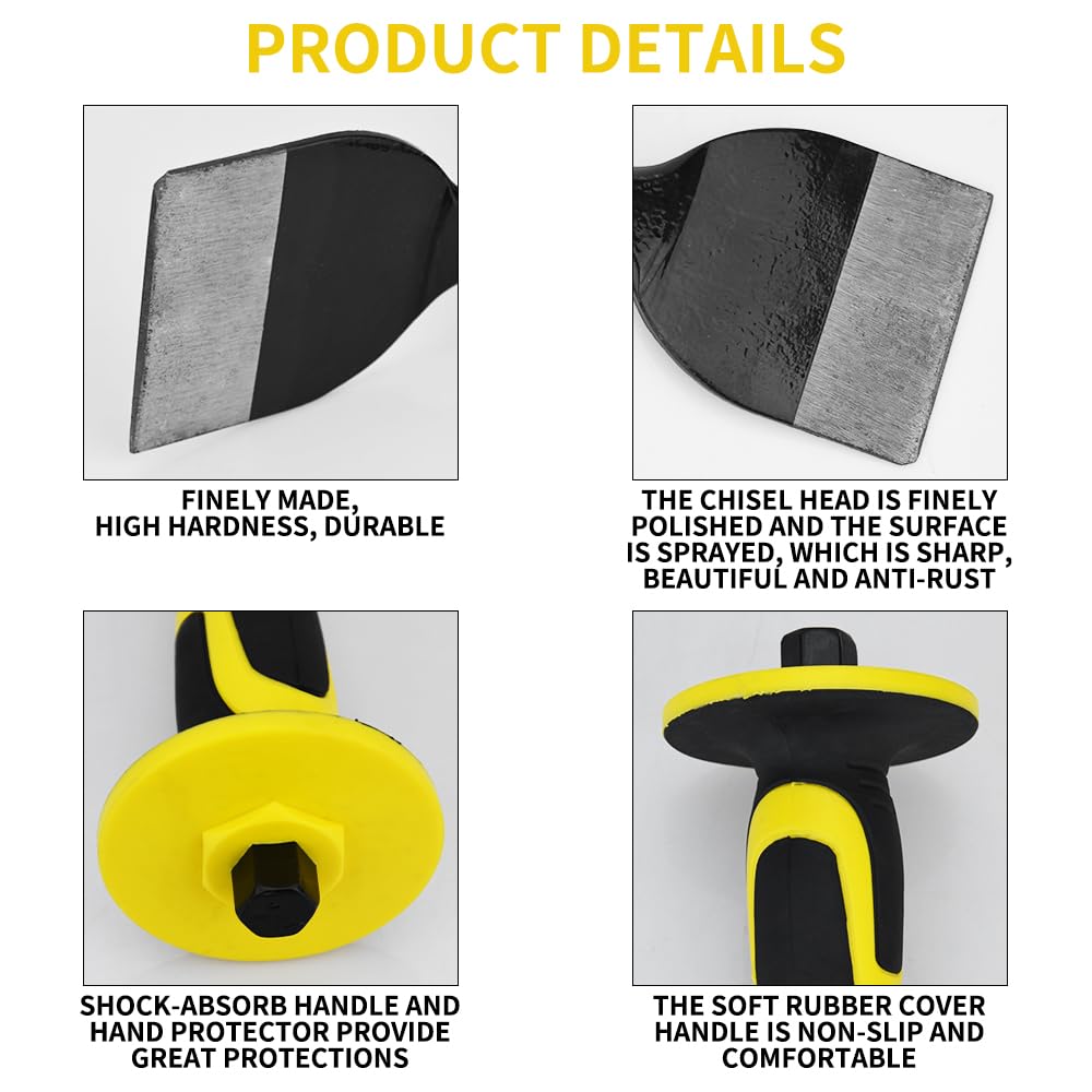 Jeu de 3 burins robustes avec protège-main et étui de rangement, burins à béton et à mortier pour la démolition, la sculpture, l'écaillage, le cassage, la chasse et le broyage.