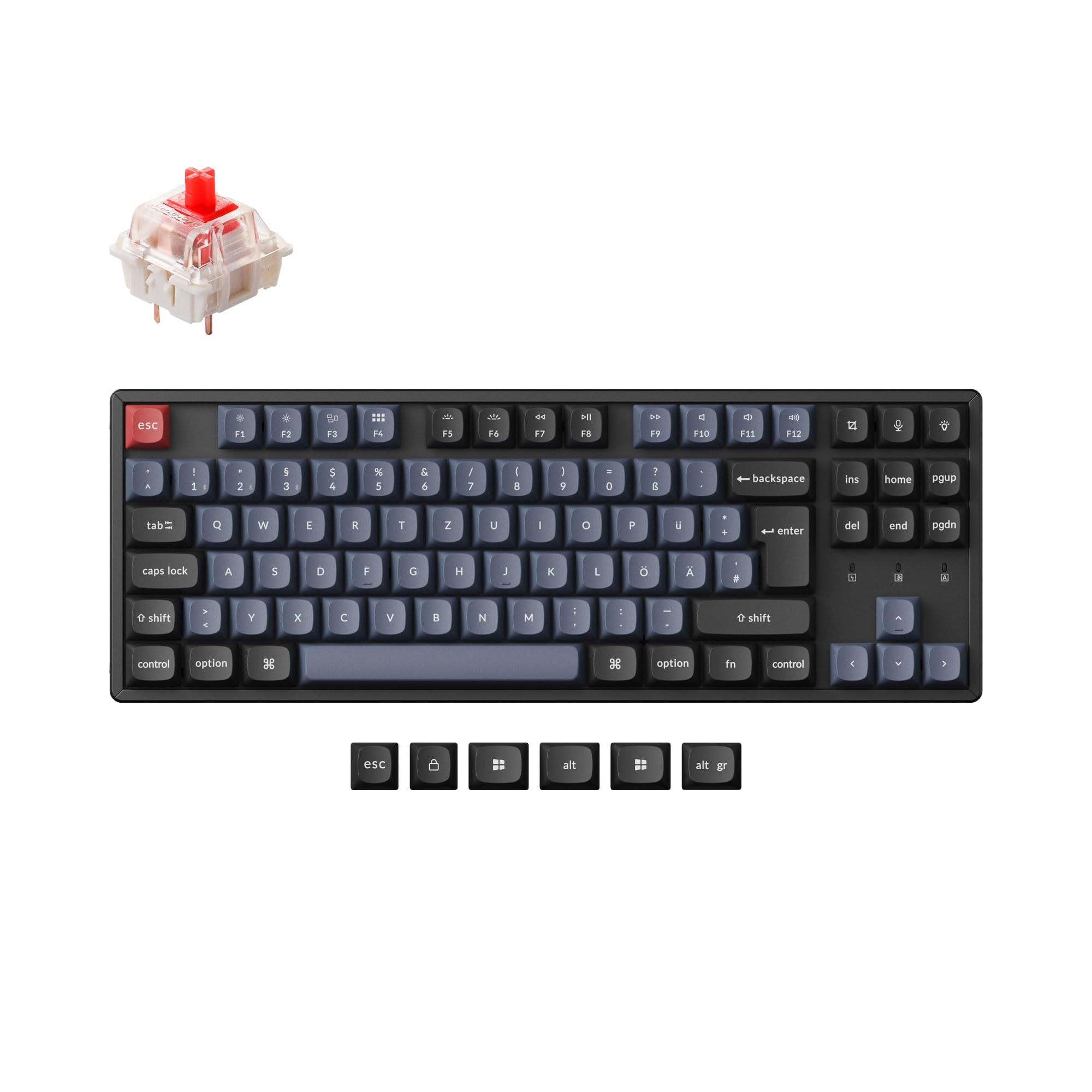 Keychron K8 Pro QMK/VIA Custom Wireless Mechanische Tastatur, Hot-Swap Aluminiumrahmen TKL ISO-DE-Layout Programmierbare Tastatur RGB-Hintergrundbeleuchtung,Gateron G Pro Roter Switch