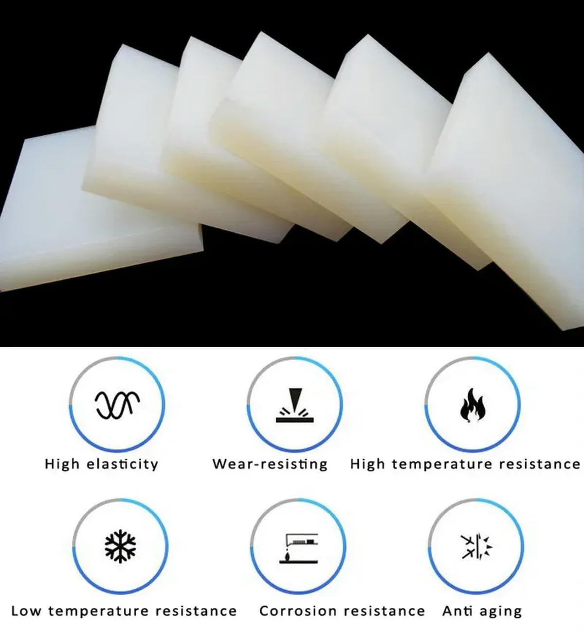 Tampon d'amortissement en feuille de caoutchouc blanc à haute élasticité Joints antichocs résistants à l'usure Thinkness 0,5-50mm-150X150X40mm