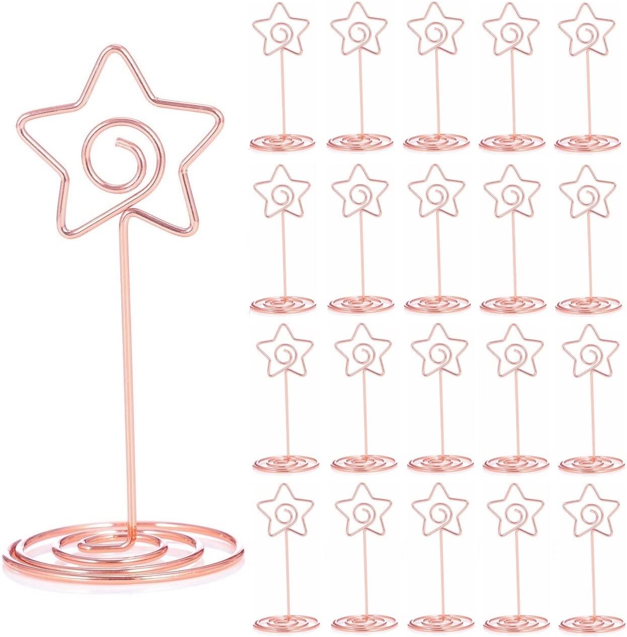 20pcs table number holders,3.35 inch place card holders,table number stands,table card holder, photo picture holders for centerpieces, wedding, party, birthday (star shaped-rose gold)
