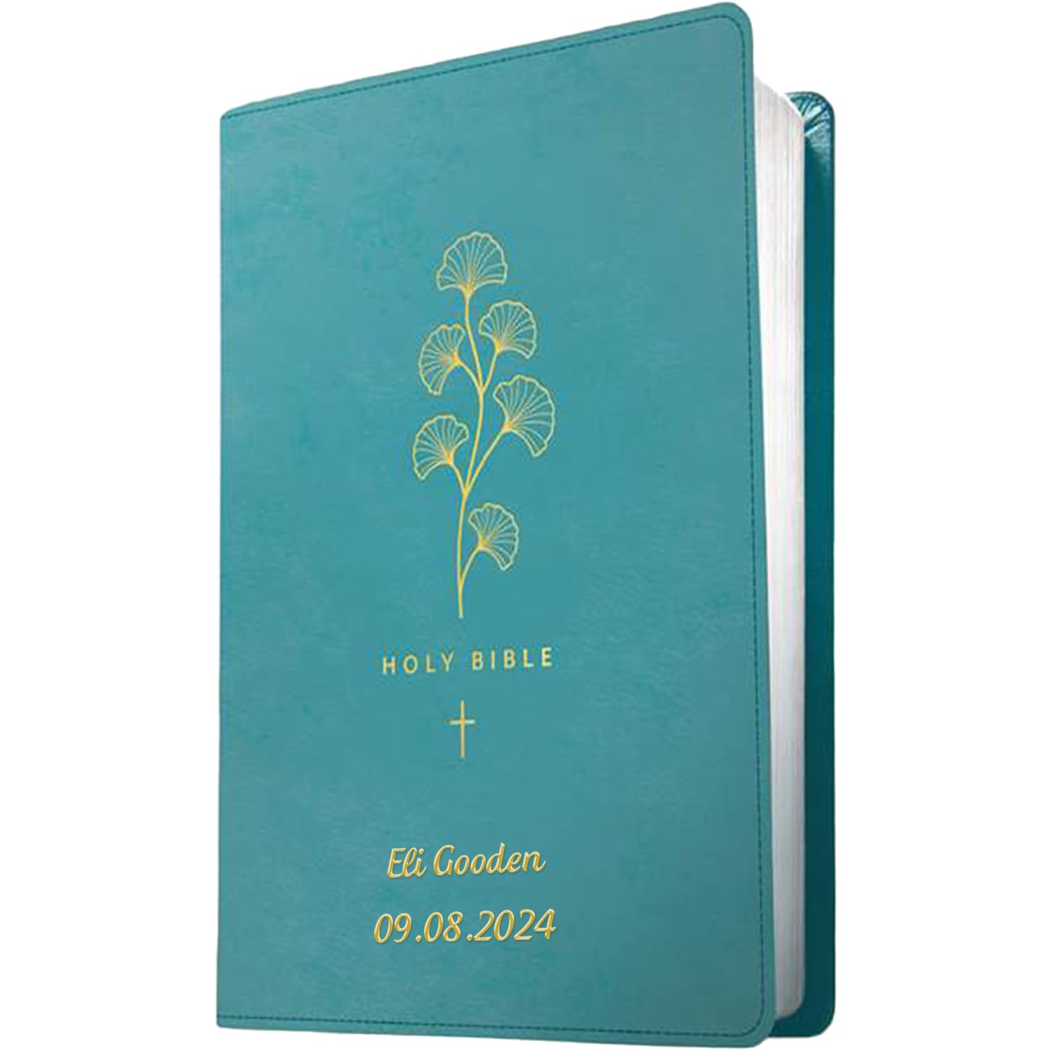 Printualist Personalized Gift Bible with Custom Text, NLT, Teal Cross, New Living Translation Version Premium Gift Bible, Faux Leather
