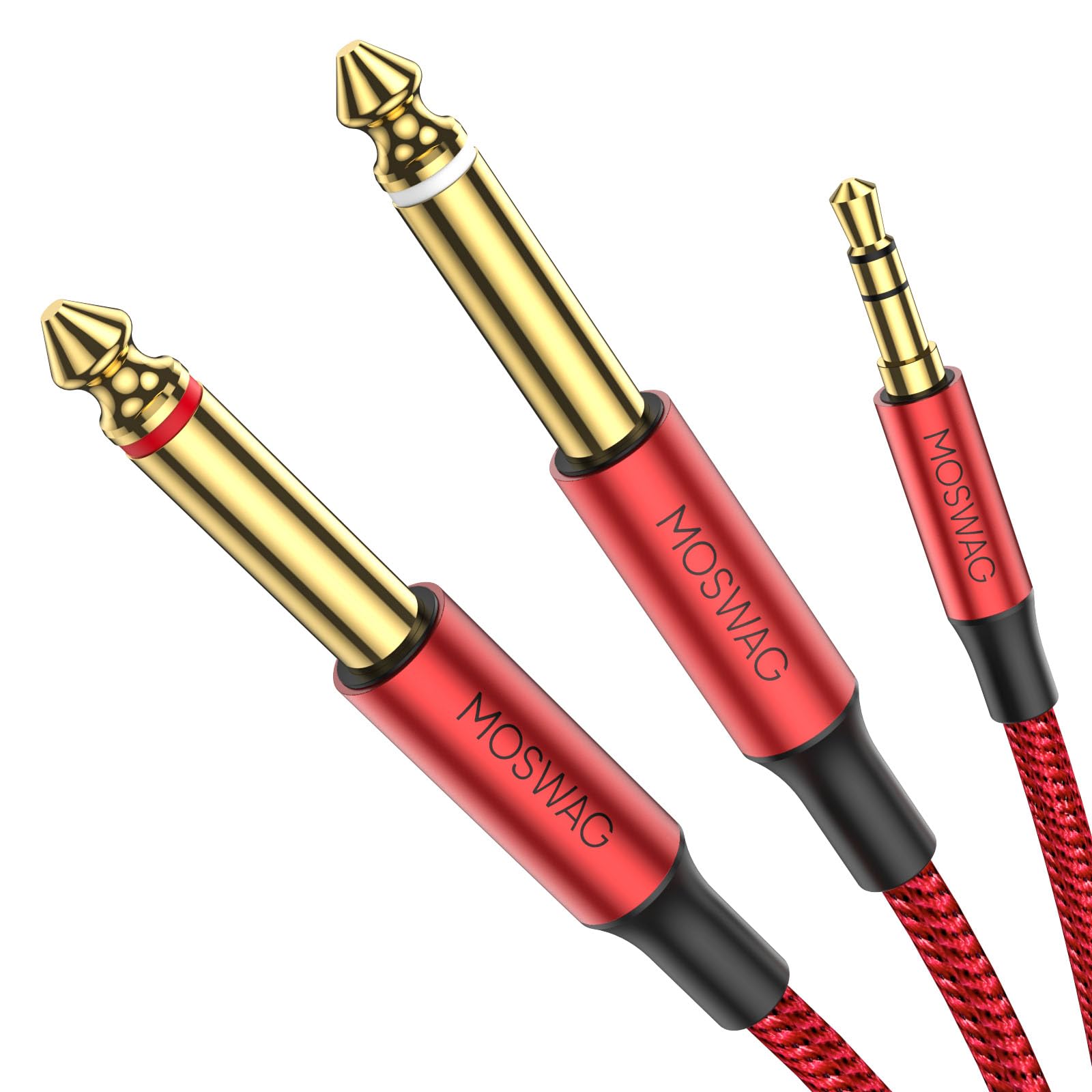 MOSWAG 3.5mm 1/8" TRS Male to 2X 6.35mm 1/4" TS Male Mono Stereo Y-Cable Splitter 10FT/3Meter Compatible for Home Stereo Systems,Laptop,Amplifier,