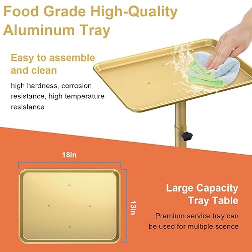 Miniatura 10 de JOSTZHXIN Bandeja de salón, Bandeja de servicio de spa de salón de altura ajustable, Bandeja rodante para estilista, Bandeja de tatuaje de aluminio