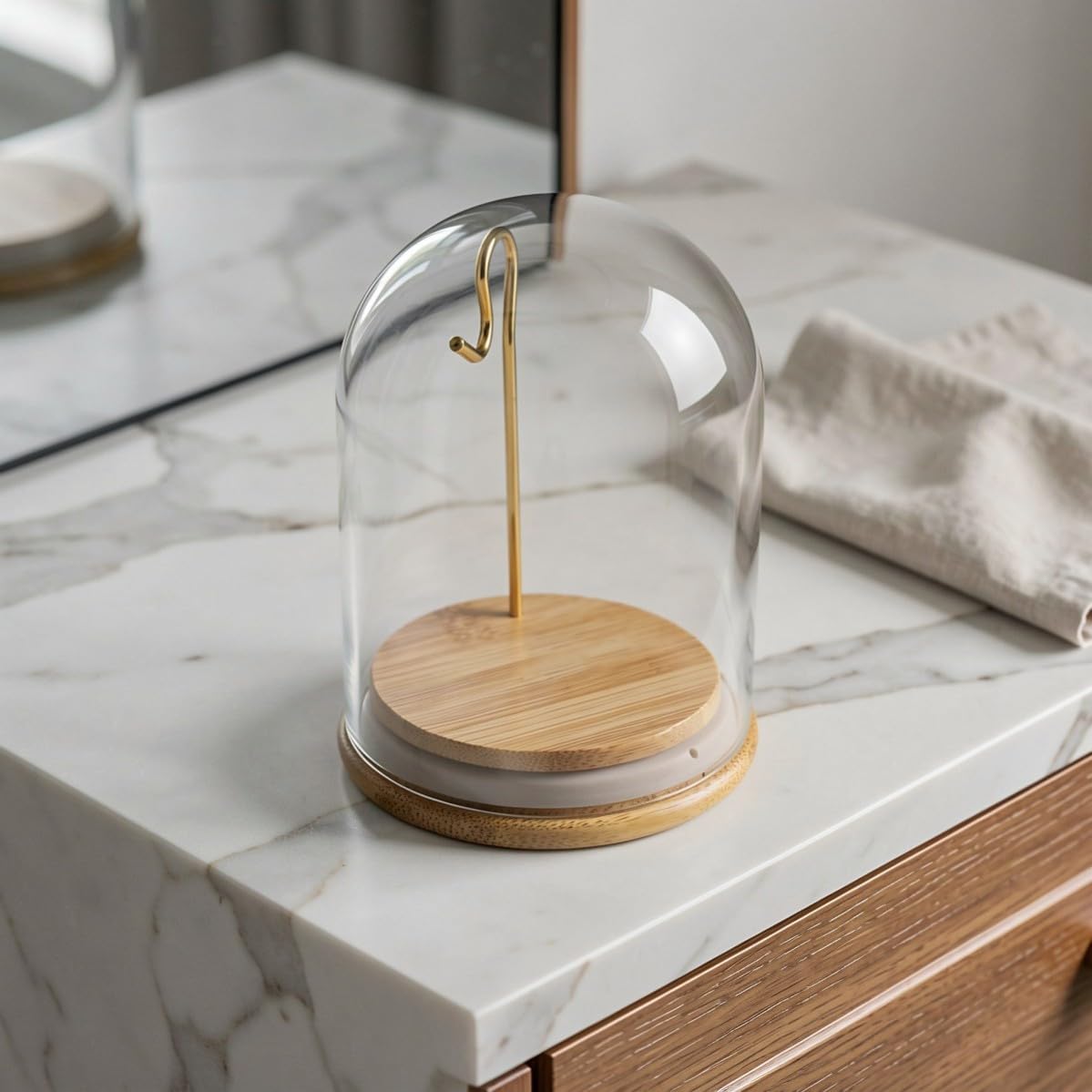 Pocket Watch Dome with Wood Base and Hook Display Case