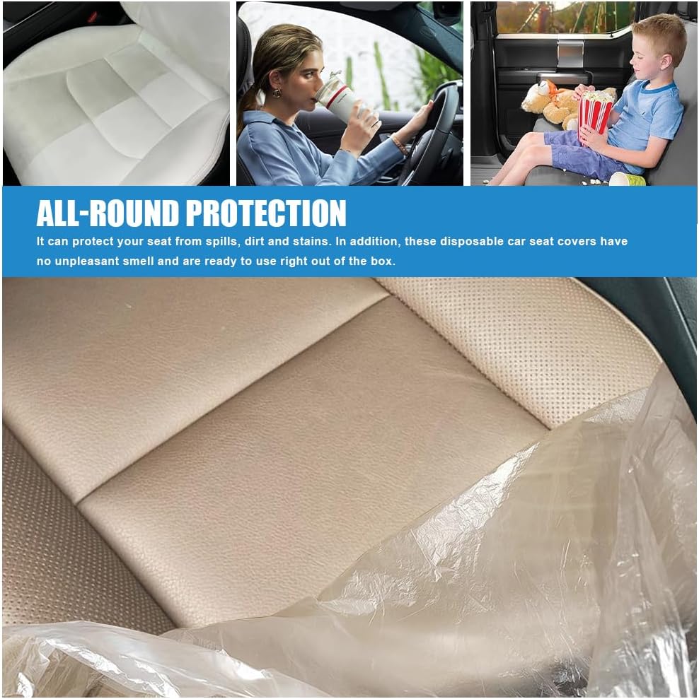 50PCS Disposable Car Seat Covers, Plastic Vehicle Seat Protector Set, Anti-Dirty Waterproof Seat Covers to Keep Clean, Universal Protective Cover Accessories for Car Truck Bus (Transparent) image 5