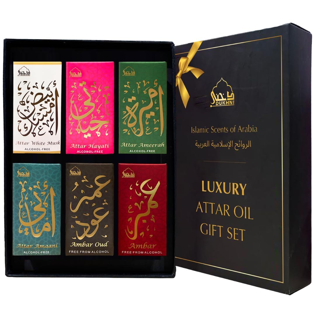 Dukhni Luxury Attar Oil Set, Authentic Arabic Fragrance Oils, 100% Pure, Alcohol-Free Blends, Amaani, Ameerah, Hayati, Ambar, Ambar Oud, White Musk For Unisex, 6ml Each-image-48
