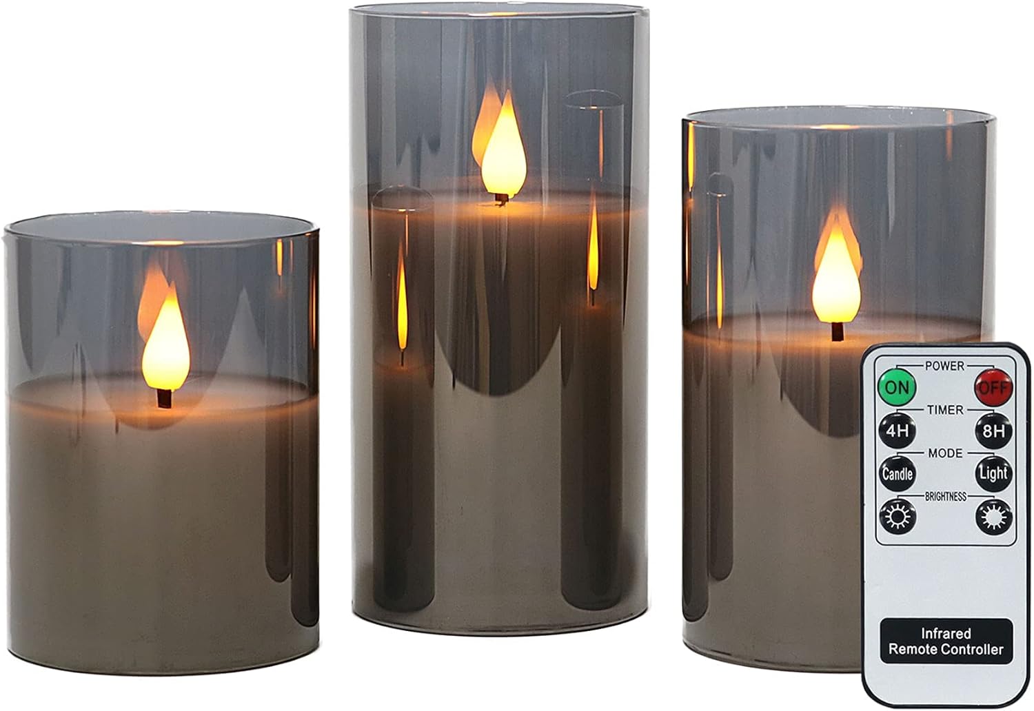 Buy Rhytsing Gray Glass Battery Operated LED Candles with Remote