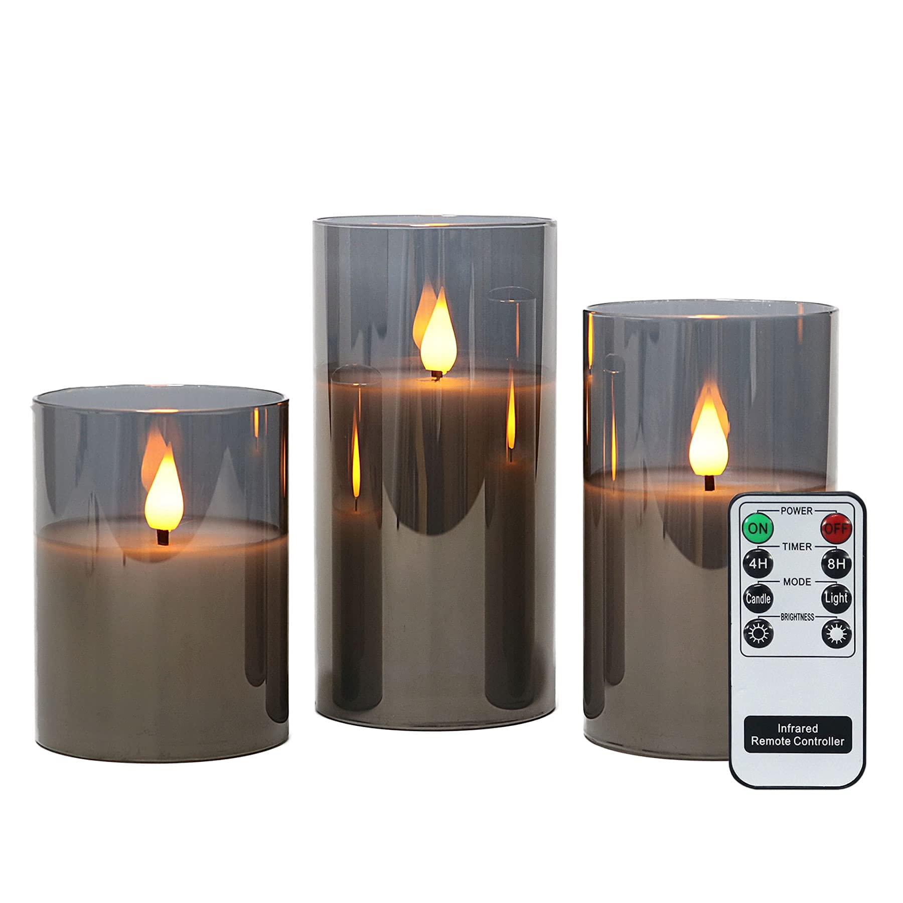 Rhytsing Gray Glass Battery Operated LED Candles with Remote, Flameless
