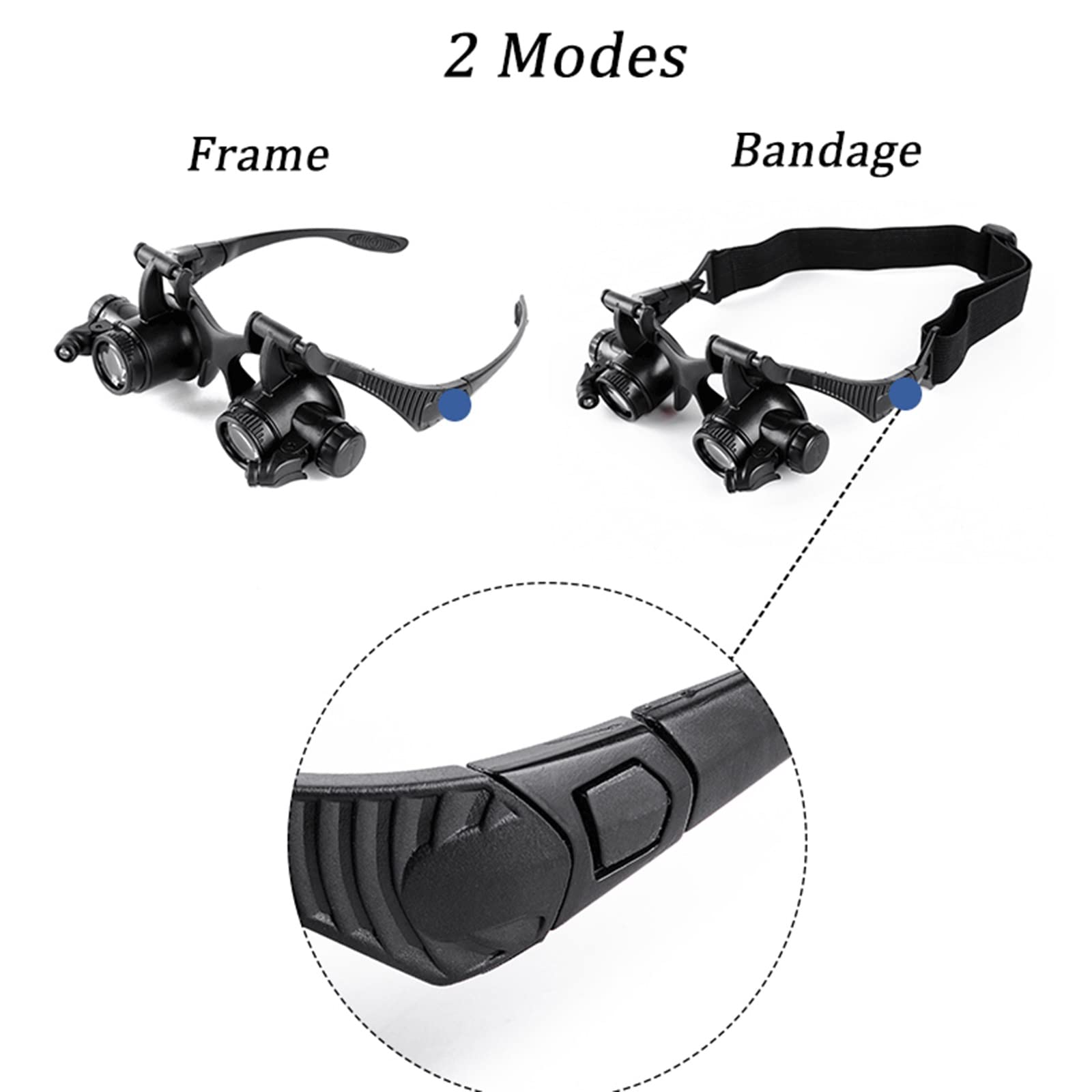 Lupa con Luz 2 Led - Gafas Lupa de Aumento para Leer, Lentes de Aumento Lectura, Reparaciones, Coser, Joyería y Relojería, Modelismo - 4 Lentes Ajustable (Size : 10X/15X/20X/25X)