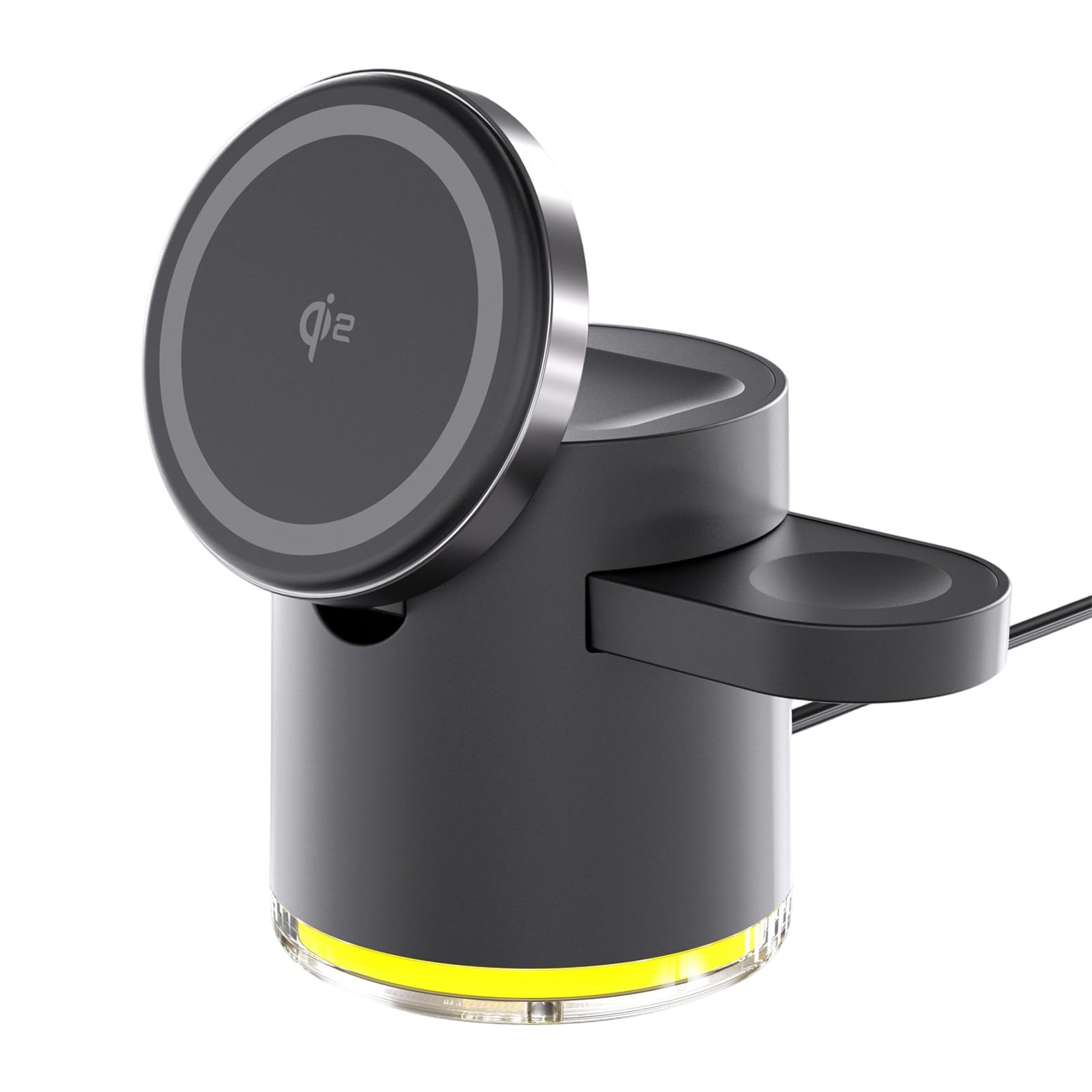 QI2 Stazione ricarica rapida magnetica intelligente 3, Black | Rilevamento automatico della ricarica rapida con lampada ambientale e illuminazione a LED per organizer da
