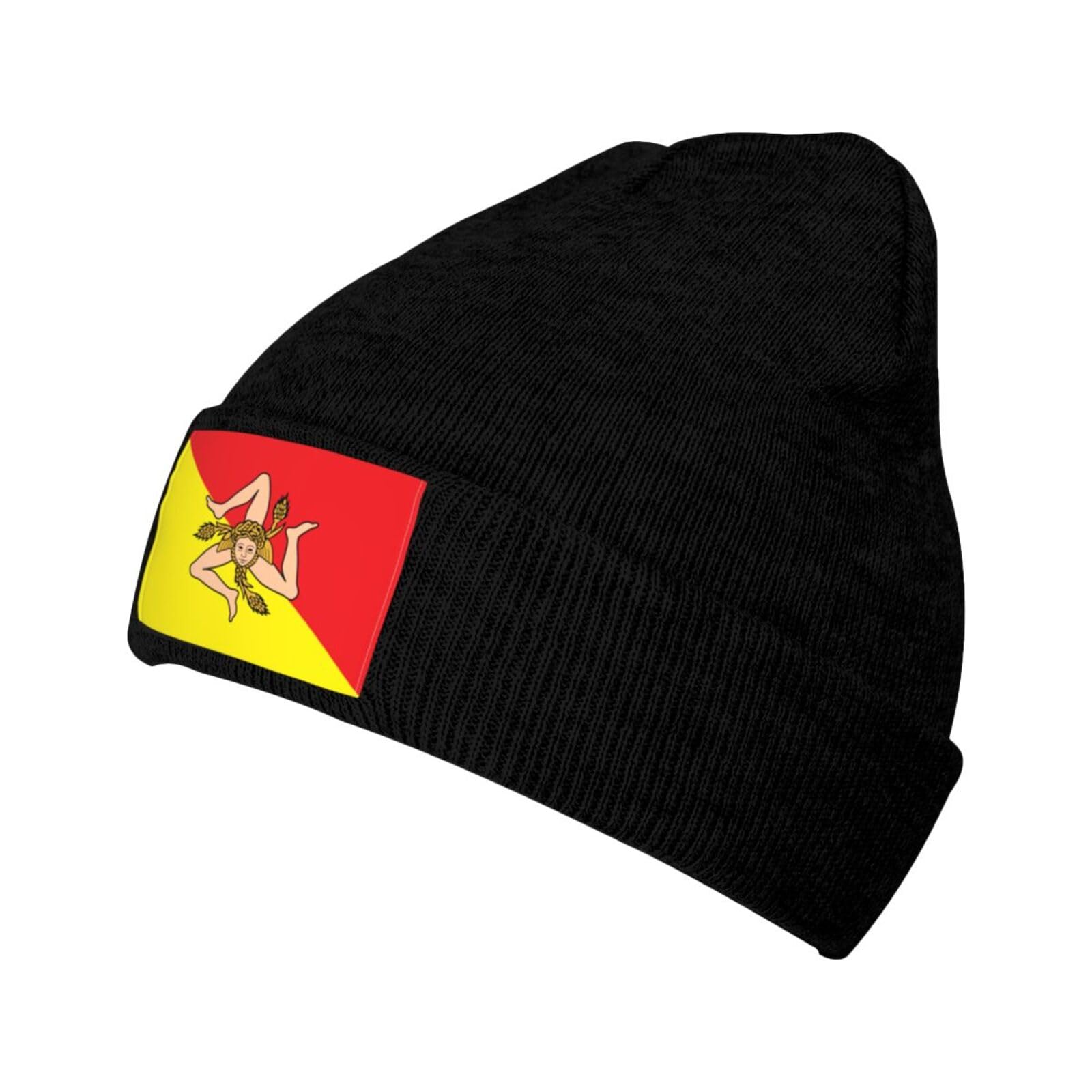 Xinchenxin Unisex Black Flag Of Sicily Beanie Hat For Men Women Warm Cozy Knit Skullies Cap Acrylic Winter Hats