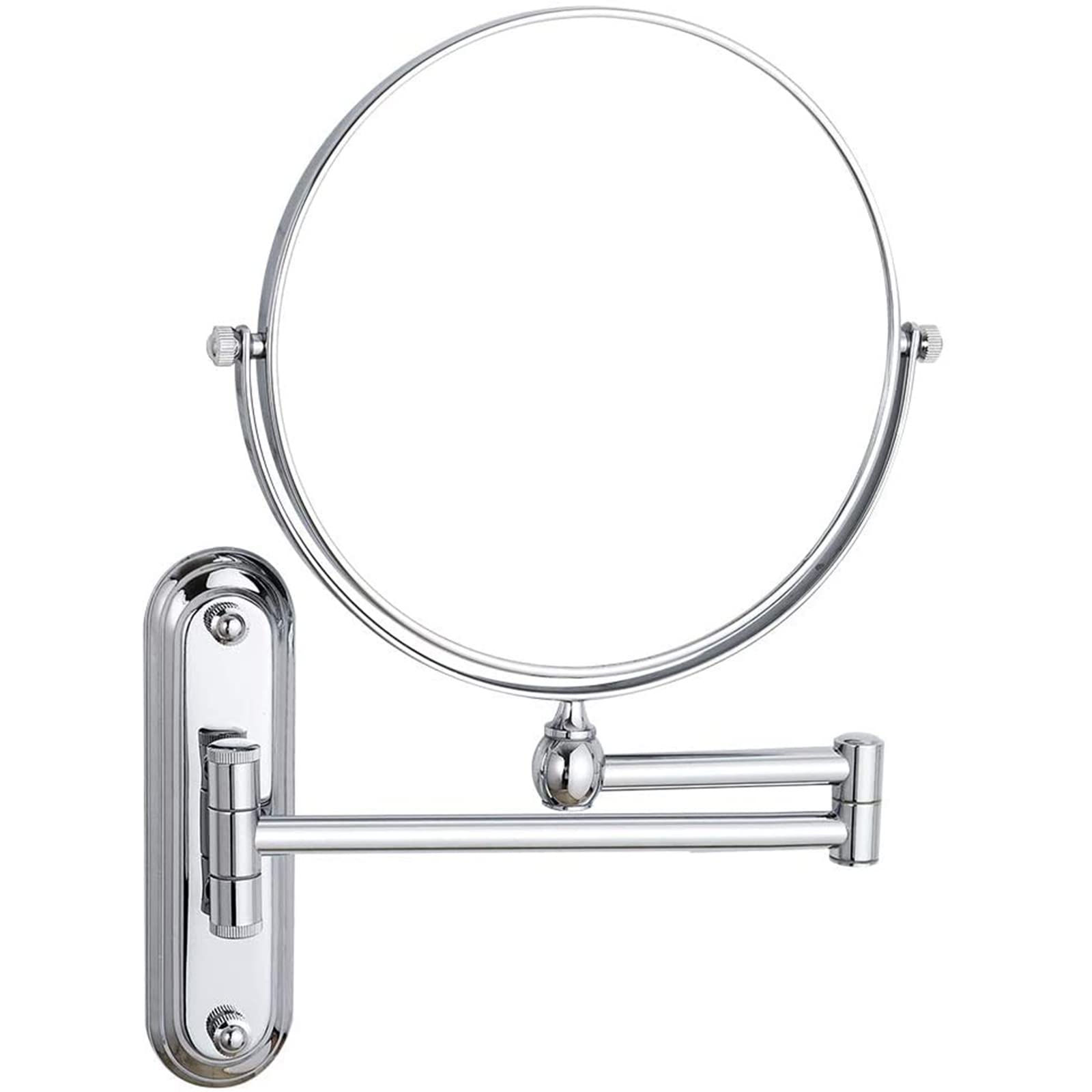 SXFSDOU 8" Wall Mounted Makeup Mirror, Double Sided Swivel Vanity Mirror with 1X/10X Magnification, Extendable Shaving Mirrors for Bathroom,Chrome
