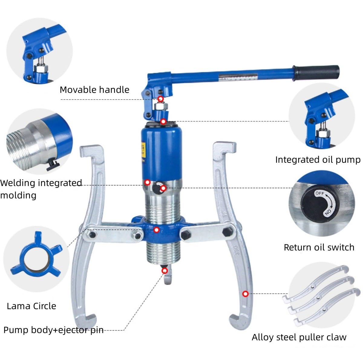 Hydraulischer Zahnradabzieher, max. 10 Tonnen, Lagernabenabzieher mit 2 oder 3 Backen, hydraulisches Abzieher-Trennwerkzeug zum Abziehen von Naben, Flanschen, Zahnrädern, Lagern (Farbe: Gelb)