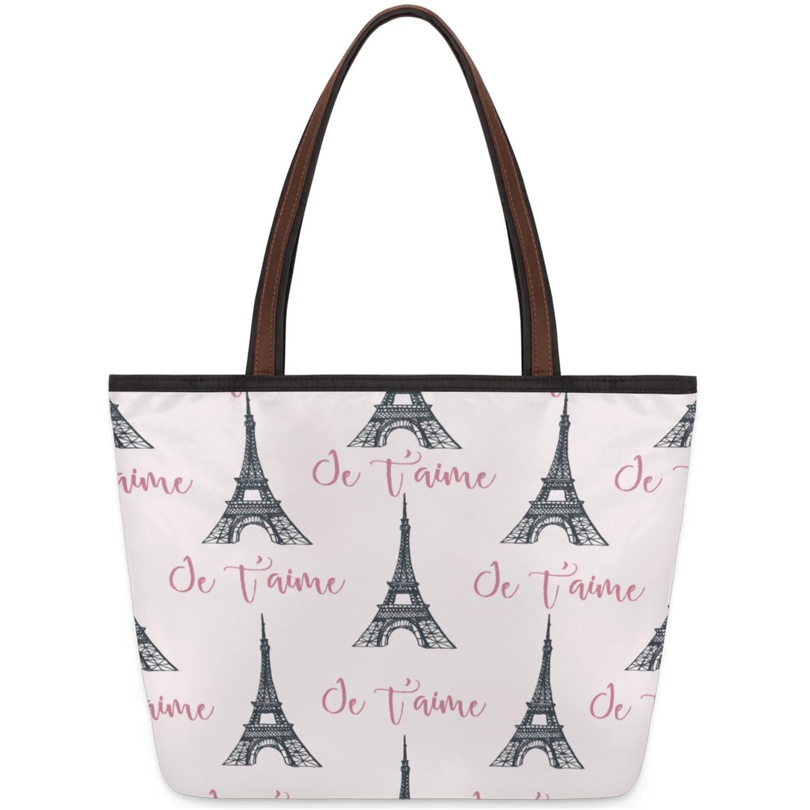 Paris Tower Tote Bag Multi Pocket Zippered Beach Bag Lightweight Waterproof Handbag for Women Men Work Gym Travel Swimming Yoga Grocery Shopping L