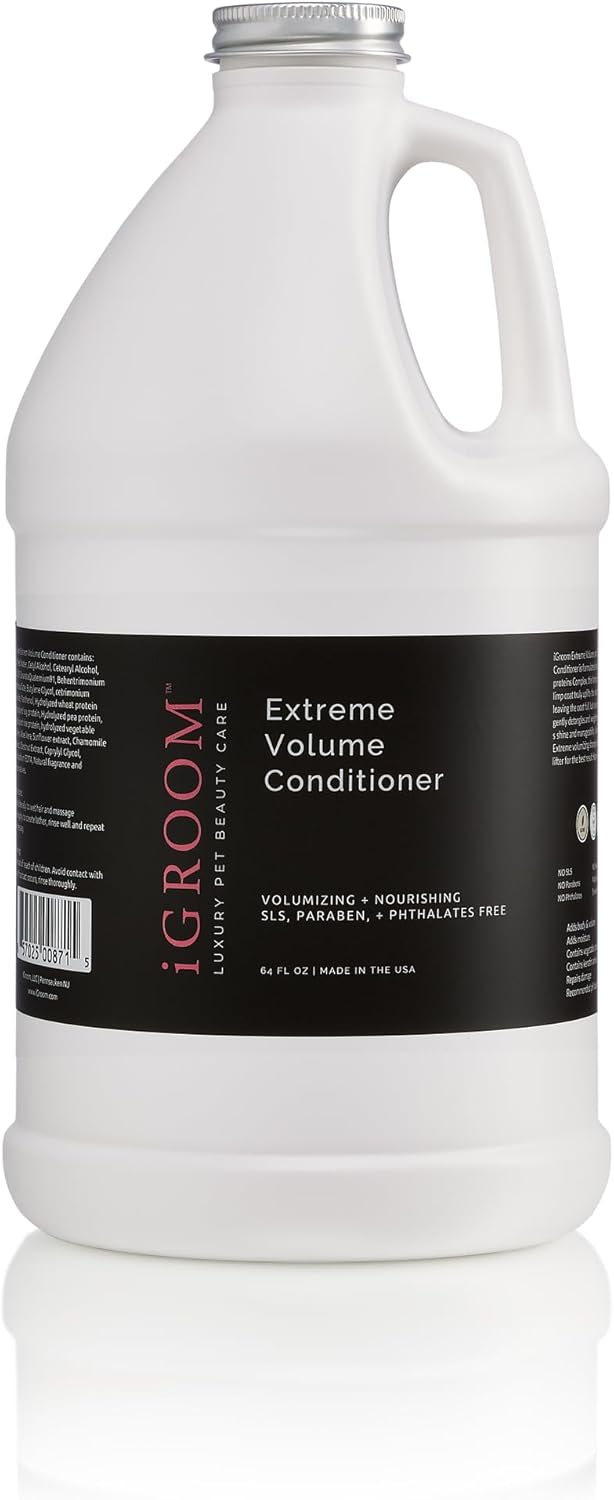 iGroom Extreme Volume Dog Conditioner, Luxury Pet Beauty Care, Adds Body and Volume, Repairs Damage, Gently Detangles, Ideal for Full, Lush & Strong Coat, Made in USA, 1.89L iGroom Extreme Volume Dog Conditioner, Luxury Pet Beauty Care, Adds Body and Volume, Repairs Damage, Gently Detangles, Ideal for Full, Lush & Strong Coat, Made in USA, 1.89L