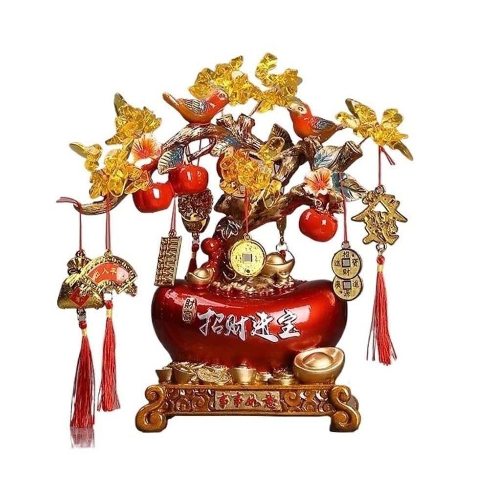 HCZKIUJY Luck and Wealth Crystal Tree Feng Shui Crystal Money Tree, with Gold Ingot Home Office Desktop Ornament Chakra Money Tree (Red)