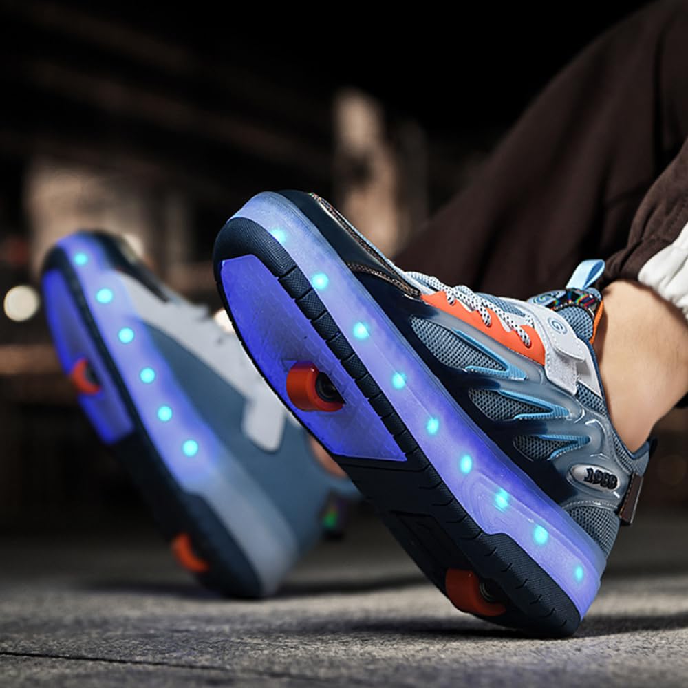 Hixingo Zapatillas con Ruedas Niña Niño, Malla Zapatos con Dos Ruedas 2 en 1 Zapatillas Patines Zapatillas Ruedas con Luz LED, Zapatos Patines Calzado de Skateboarding Multifuncionales