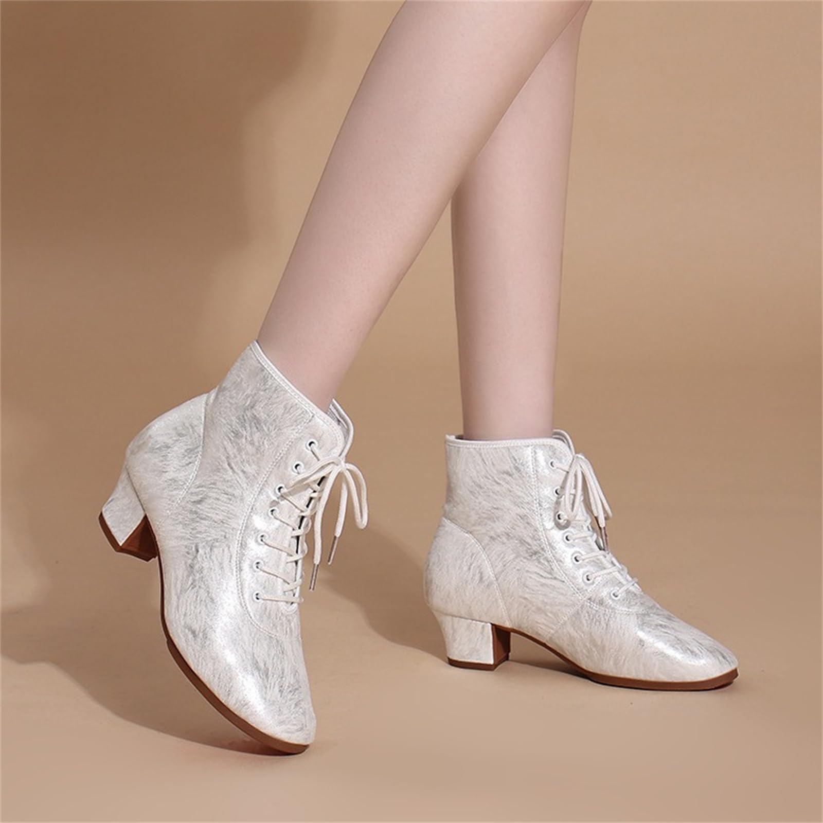 Stivali da Ballo da Sala da Donna con Lacci Scarpe da Carattere Latino per Salsa Tango Moderno