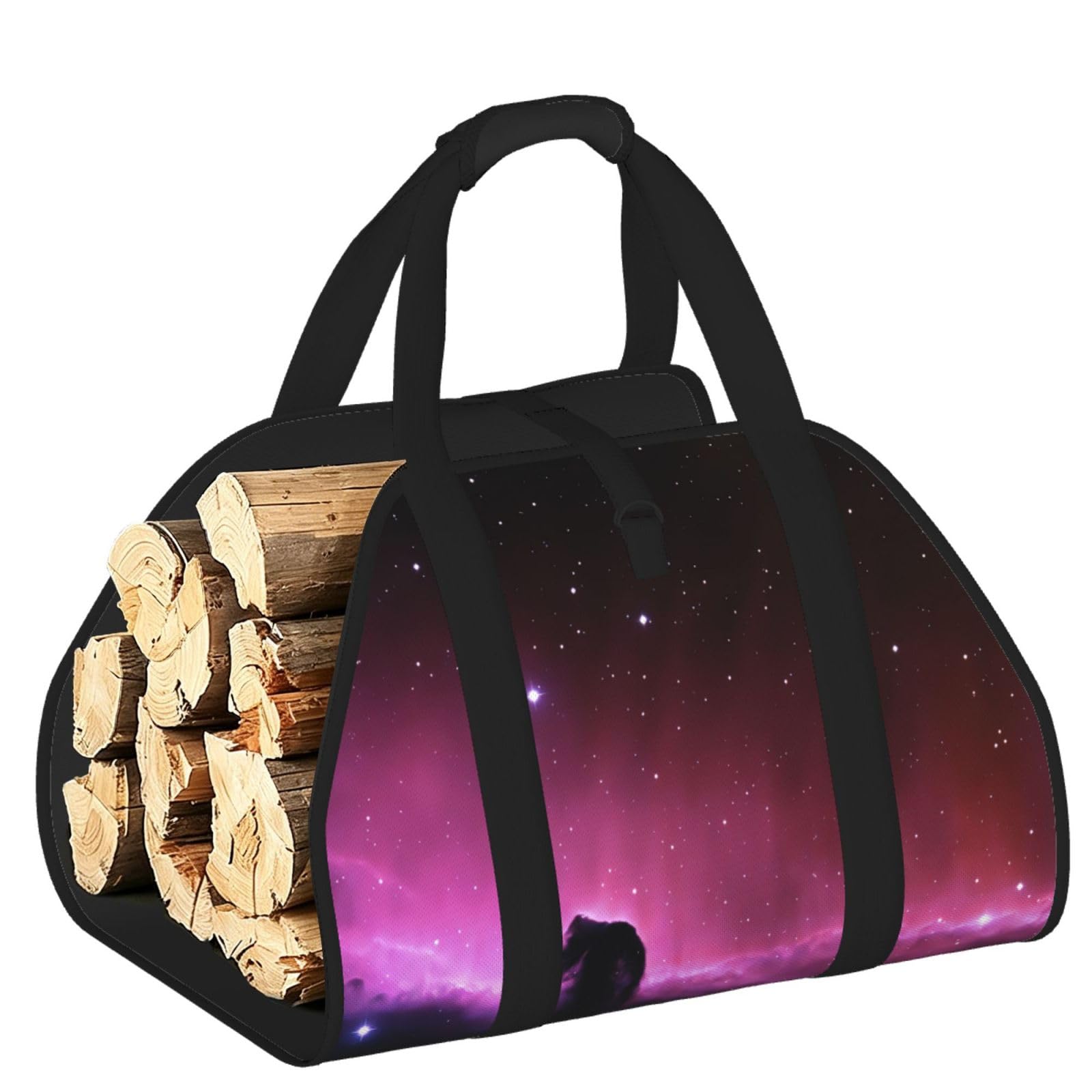 Ayyqwe Black Dark Star Sky Print Firewood Bag Wood Waterproof Versatile Camping Picnic Storage Daily Home