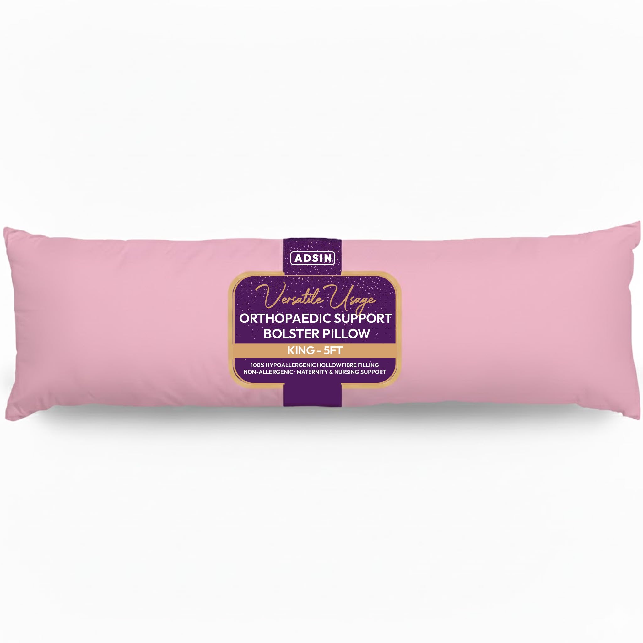 Adsin Pink Bolster Pillowcases - Pregnancy Maternity Orthopaedic Support Pillowcase (King 5Ft)