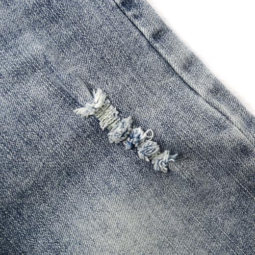 KIDSCOOL SPACE Boy Girl Jeans,Little Big Kid Ripped Elastic Band Inside Simple Denim Pants4