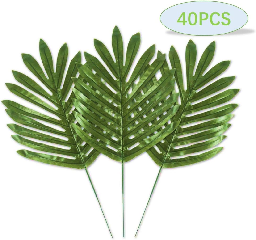 Waloden Palm Leaves Fake Tropical Leaf Artificial Leaves for Home Kitchen Party Supplies Tropical Leaves Decorations (40 Pcs)
