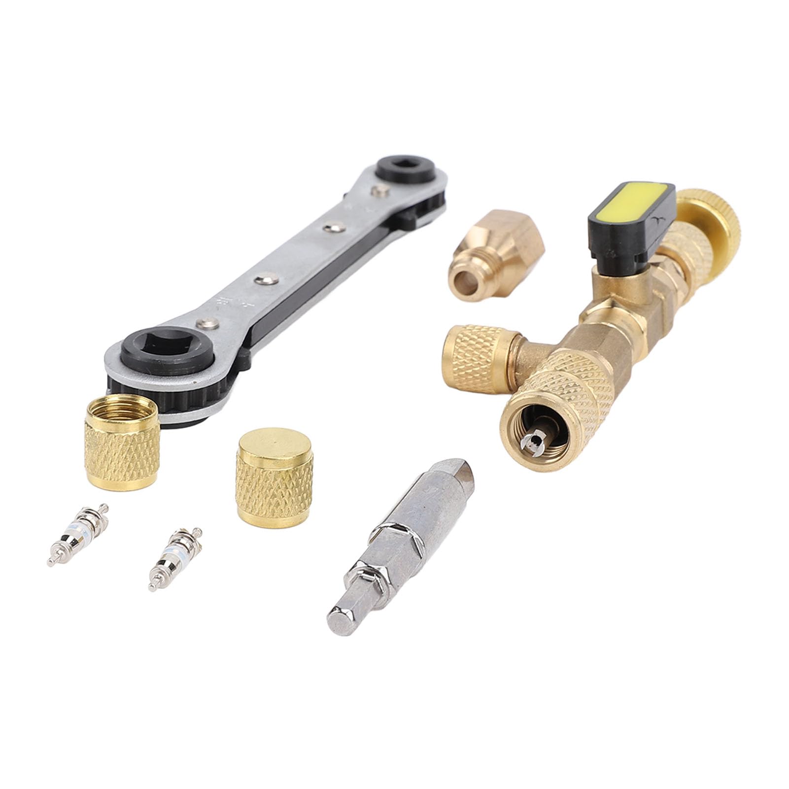 Outil de retrait de noyau de valve avec double taille SAE 1/4" et 5/16" Outil d'installation de retrait de noyau de valve pour système AC R22 R12 R407 R410 R404 R32 (Multifonctionnelle)
