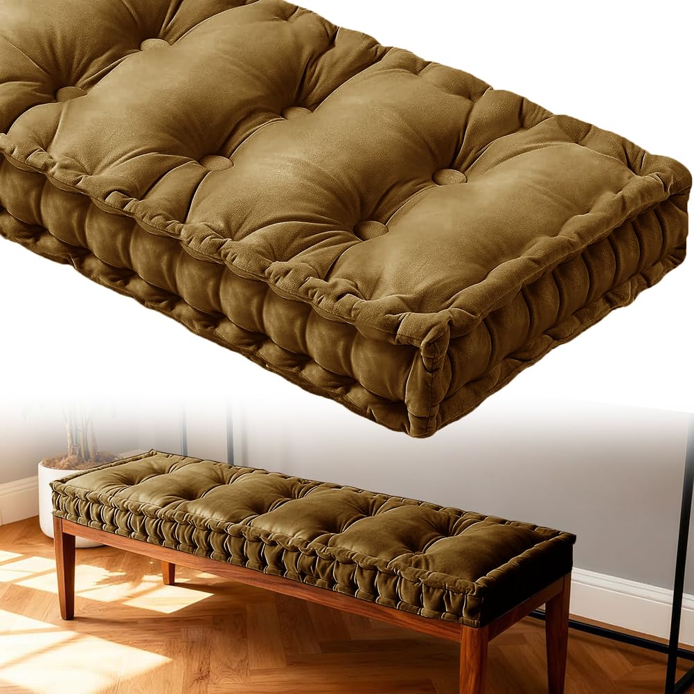 Cojín de banco de 190x60 cm de 3 plazas con asa acolchado lavable para cocina