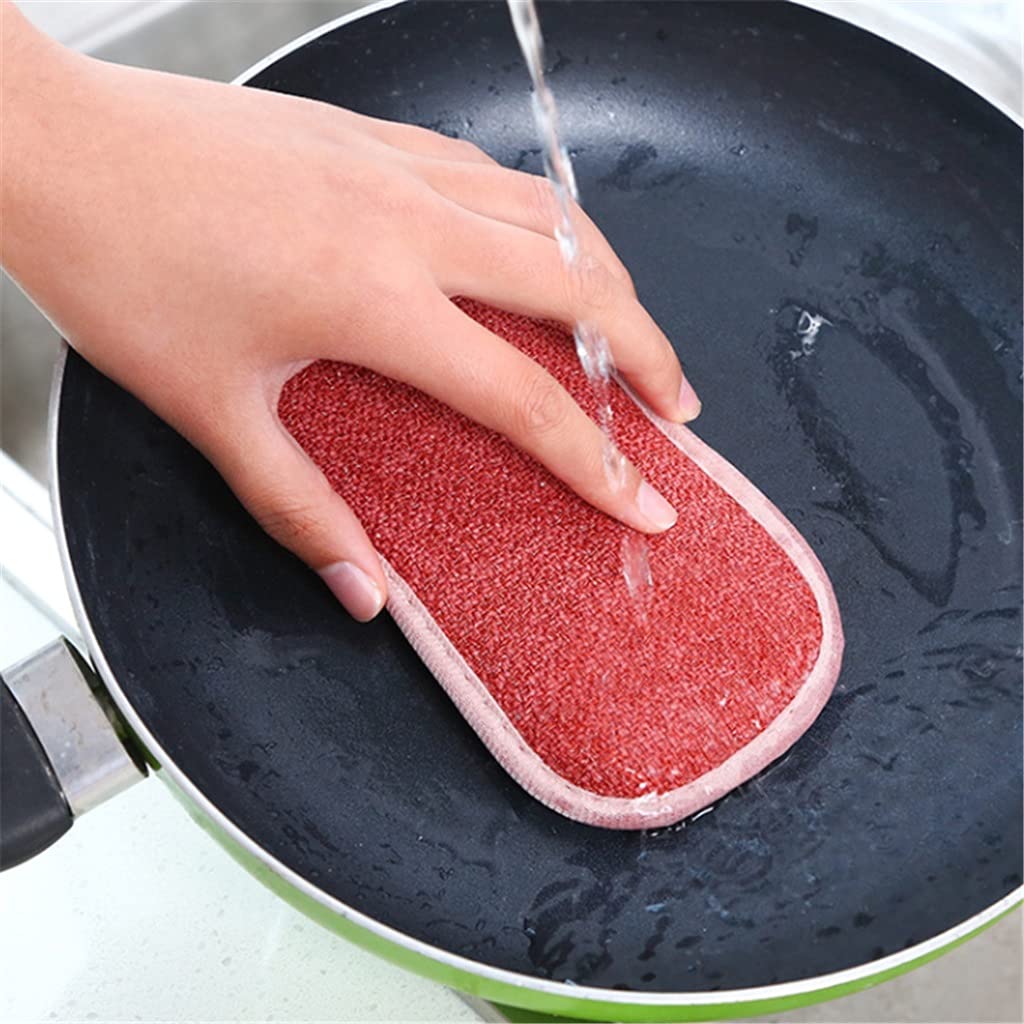 El Cepillo de Limpieza de descontaminación del paño de Cocina para el hogar no daña la Esponja de Doble Cara para Lavar la Olla 5 Piezas (White_Style_)