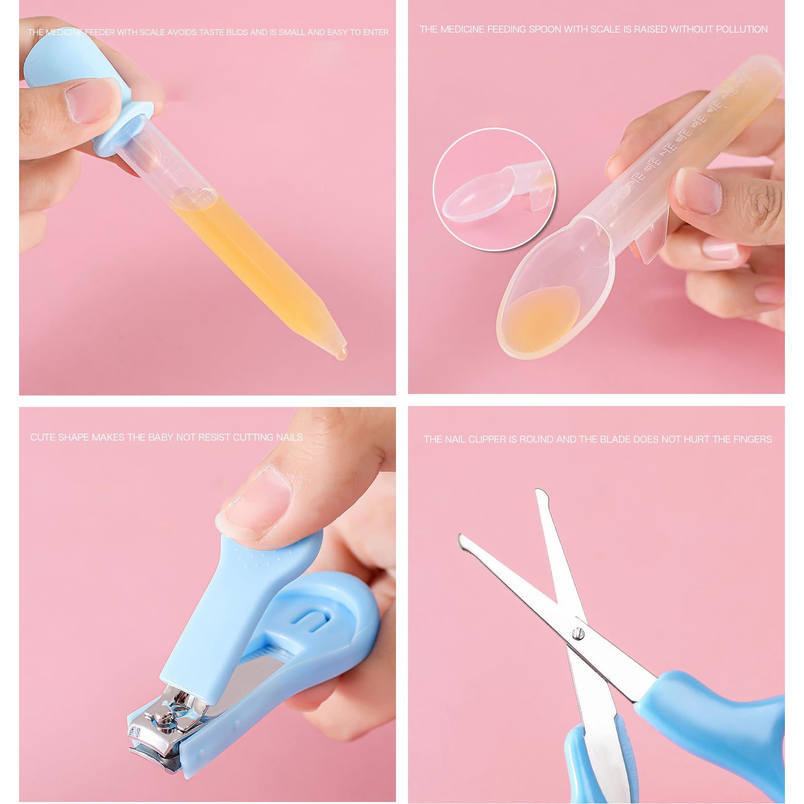 Liemuao Kit Trousse de Toilette Bebe, 13 Accessoires Essentiels Soin de Bébé - Brosse à Cheveux, Thermomètre Digital et de Bain, Coupe-Ongles, Lime, pour Nouveau-Né Fille et Garçon (Rose)