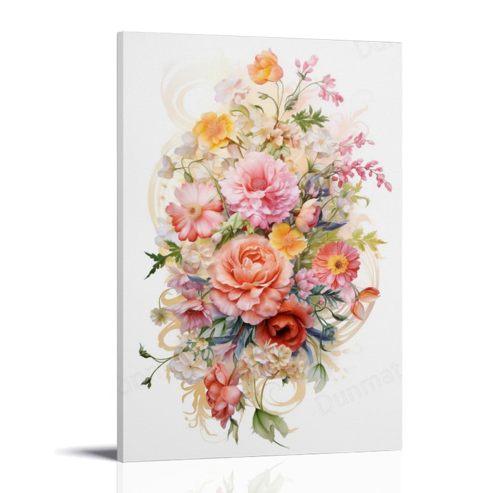 FYFMUSHE Watercolor Peonies Canvas Wall Art Paintings Rustic Watercolor Wildflowers Natural Pictures on Canvas Prints Framed Ready to Hang Artwork for Bedroom Home Decor 12x18inch(30x45cm)