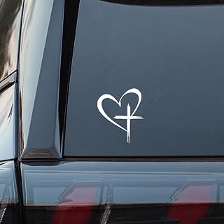 KITUREK Love Cross Heart Vinyl Sticker Decal - Large 8.7x6 White for Car, Laptop, Notebook, Window - UV Scratch Water Weatherproof