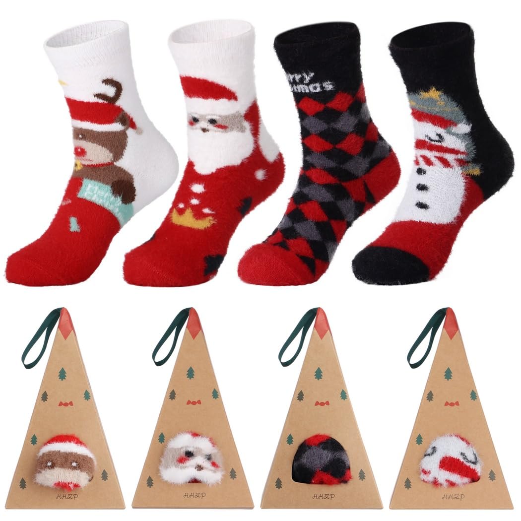 Bunte Weihnachtssocken, dicke, warme Fleecesocken, festliche Wintersocken, 4 Paar als Urlaubsgeschenk, 8 Stück